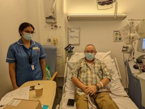 Photograph of Senior Clinical Research Nurse, Sindhu Sibin, with Thomas Westworth