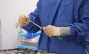 Consultant inside the new theatres at Trafford General Hospital