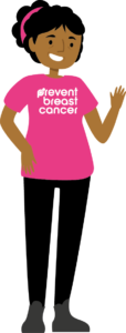 Cartoon woman wearing pink Prevent Breast Cancer T-shirt
