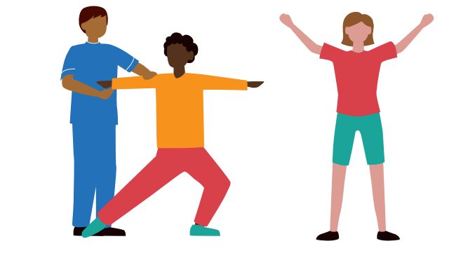 Cartoon of people completing exercises