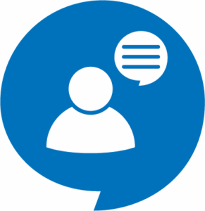 Graphic of a person talking in a blue bubble