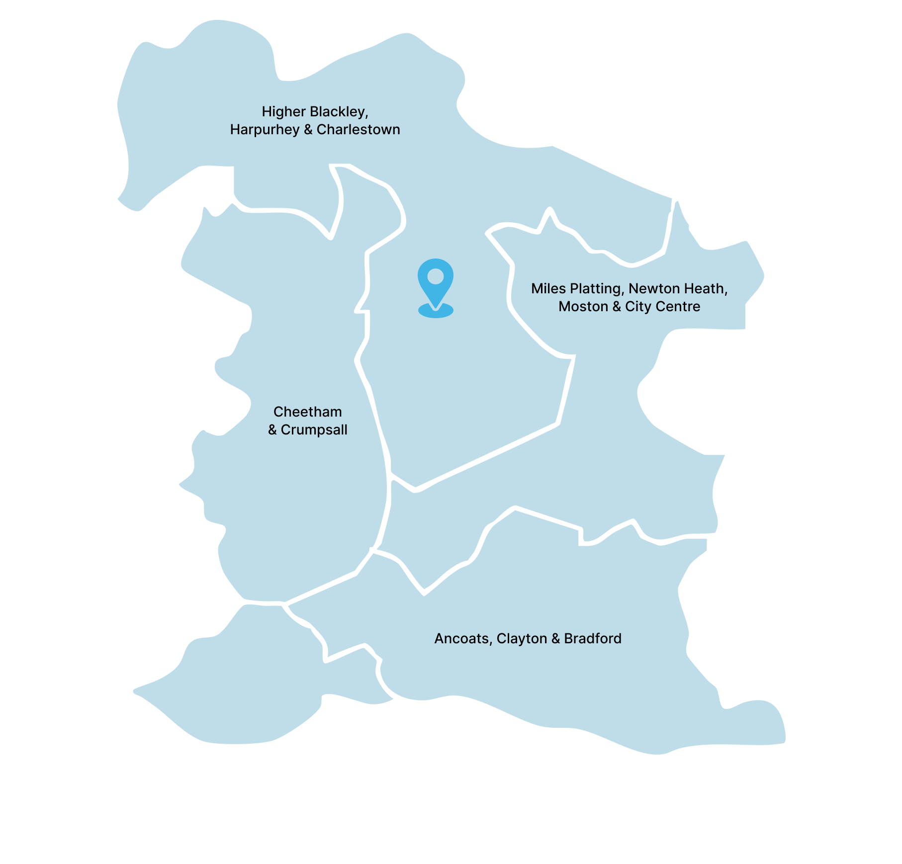Map of the North Manchester Thrive Hub area.